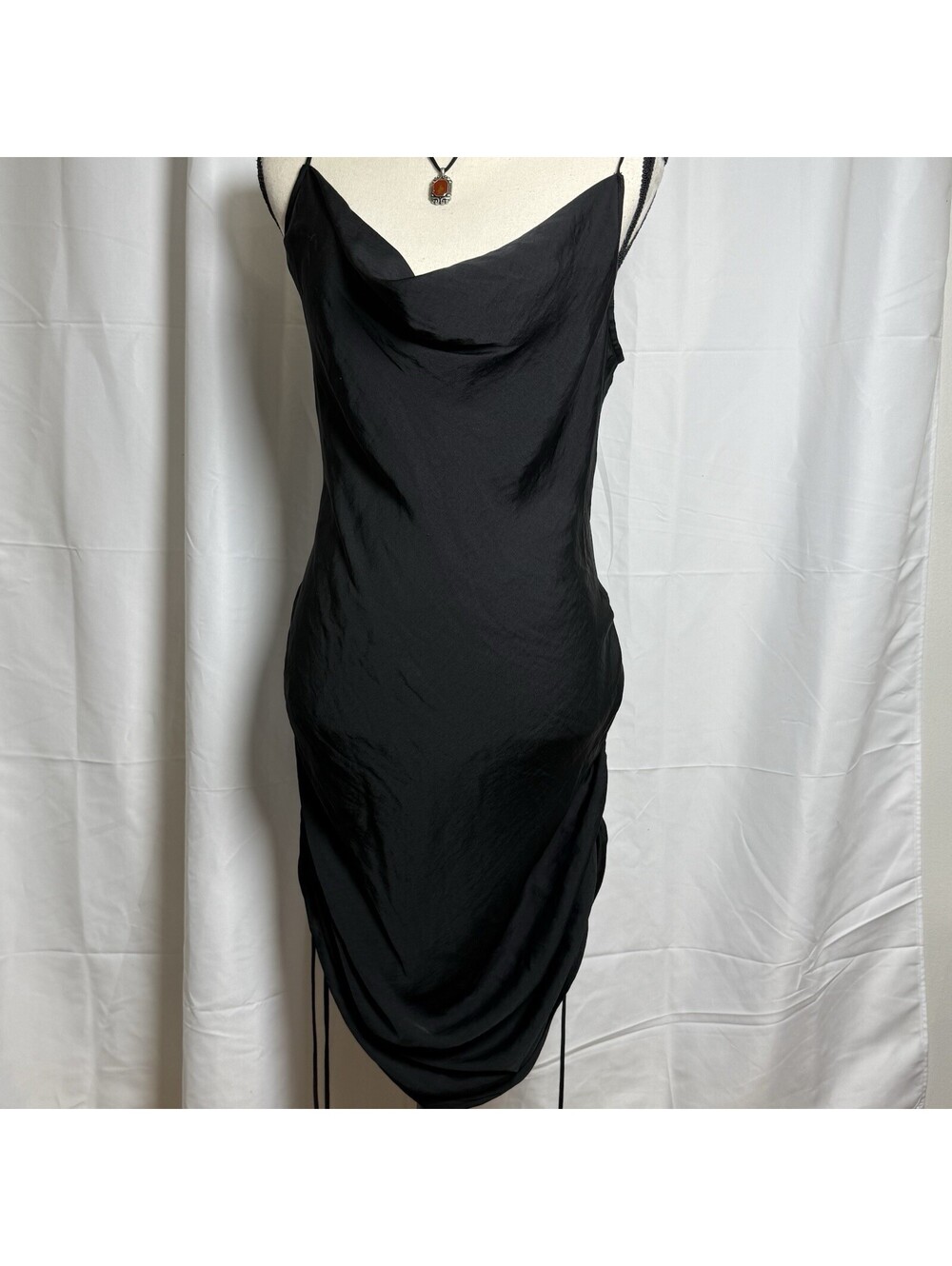 Free People Intimately Ruched Side Spaghetti Strap Slip Dress Black Sz XL Mini